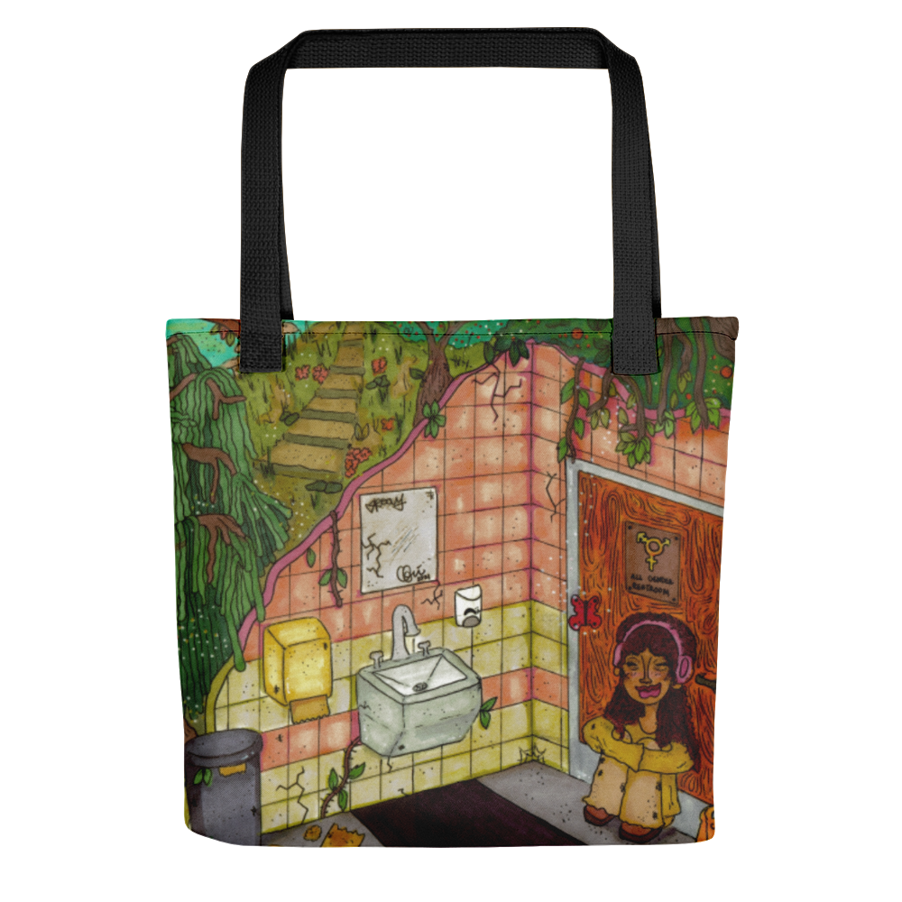 "anywhere can be a temporary escape" tote bag