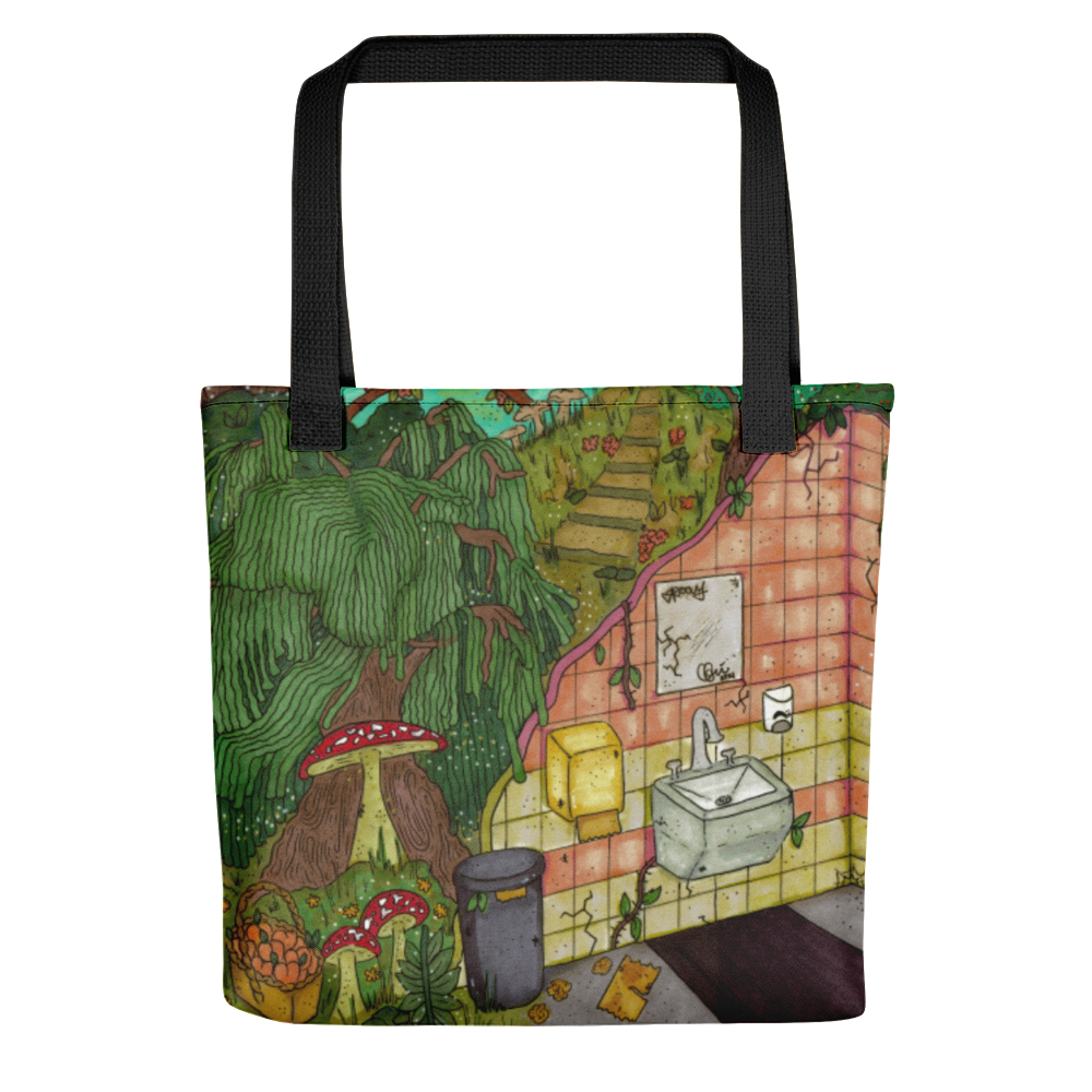 "anywhere can be a temporary escape" tote bag