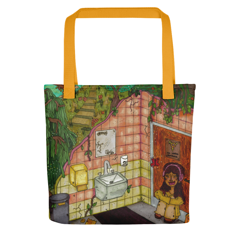 "anywhere can be a temporary escape" tote bag
