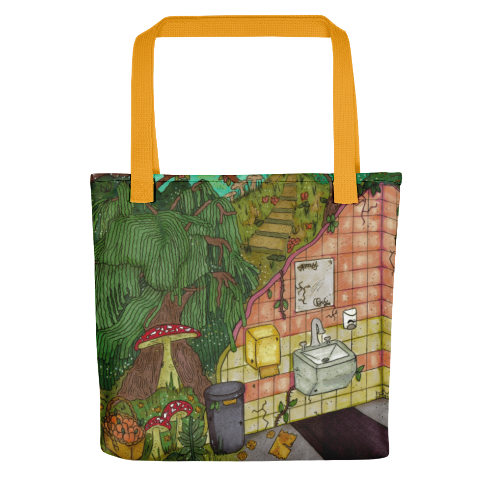 "anywhere can be a temporary escape" tote bag