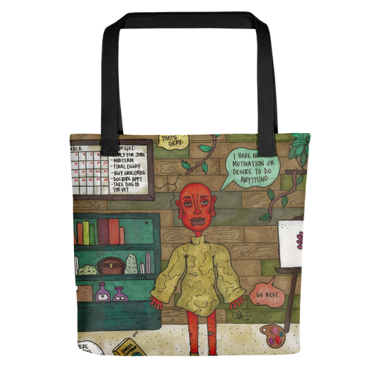 "taking a break is productive" tote bag