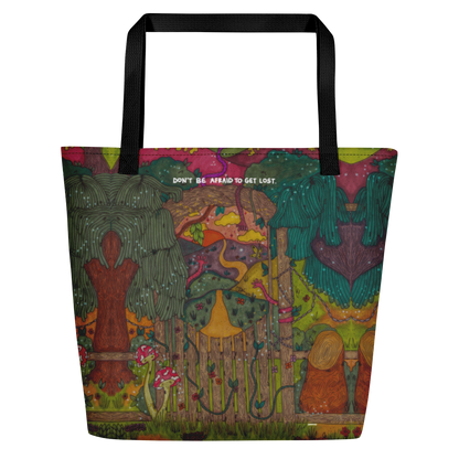 "don't be afraid to get lost" XL tote bag