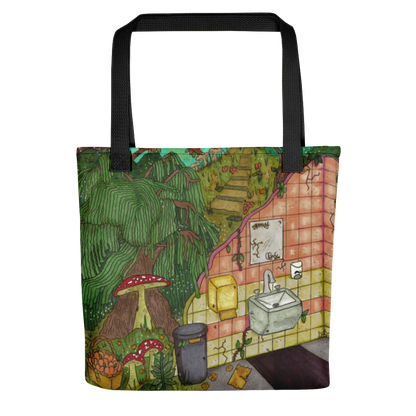 "anywhere can be a temporary escape" tote bag